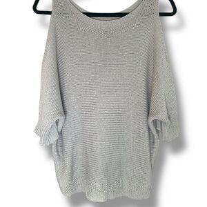 Gray Off-the-Shoulder Sweater with Cold Shoulder Design